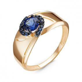 Золотое кольцо КЮЗ Del'ta с ситаллом цвета Сапфир и кварцем D314609 D314609 фото