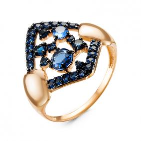 Золотое кольцо КЮЗ Del'ta с ситаллом цвета Сапфир и кварцем D314623 D314623 фото