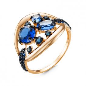 Золотое кольцо КЮЗ Del'ta D314629 с кварцем и сапфировым корундом D314629 фото