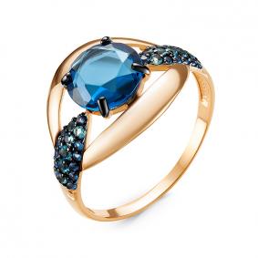 Золотое кольцо КЮЗ Del'ta с ситаллом цвета Топаз swiss и кварцем D314630 D314630 фото