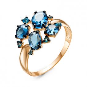 Золотое кольцо КЮЗ Del'ta с ситаллом цвета Топаз и кварцем D314632 D314632 фото