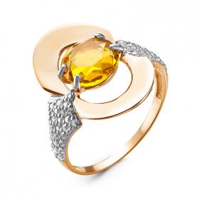 Золотое кольцо КЮЗ Del'ta D314637 с фианитом и цитрином D314637 фото