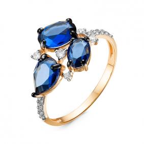 Золотое кольцо КЮЗ Del'ta D314644 с фианитом и сапфировым корундом D314644 фото