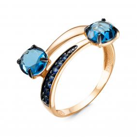 Золотое кольцо КЮЗ Del'ta с ситаллом цвета Топаз swissb и кварцем D314645 D314645 фото