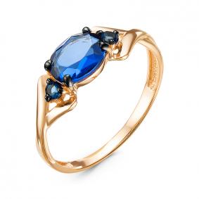 Золотое кольцо КЮЗ Del'ta с ситаллом цвета Сапфир и кварцем D314651 D314651 фото