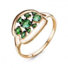 Золотое кольцо КЮЗ Del'ta с ситаллом цвета Изумруд и кварцем D314652 D314652 фото