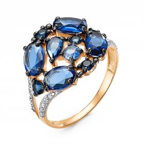 Золотое кольцо КЮЗ Del'ta с ситаллом цвета Сапфир и кварцем D314653 D314653 фото