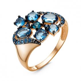 Золотые серьги КЮЗ Del'ta с ситаллом цвета Топаз swiss и кварцем D314658 D314658 фото