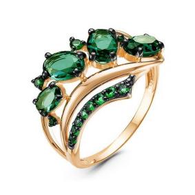 Золотое кольцо КЮЗ Del'ta D314659 с кварцем и гидротермальным изумрудом D314659 фото