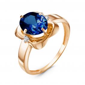 Золотое кольцо КЮЗ Del'ta D314769 с фианитом и сапфировым корундом D314769 фото