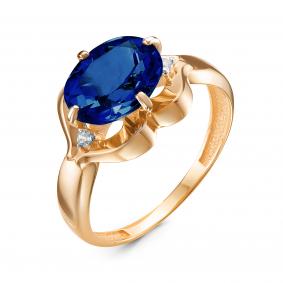 Золотое кольцо КЮЗ Del'ta D314773 с фианитом и сапфировым корундом D314773 фото