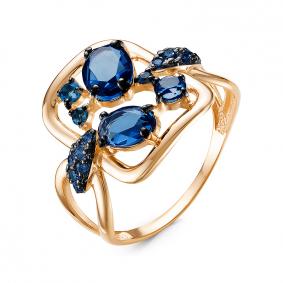 Золотое кольцо КЮЗ Del'ta с ситаллом цвета Сапфир и кварцем D314779 D314779 фото