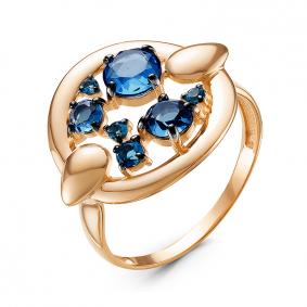 Золотое кольцо КЮЗ Del'ta с ситаллом цвета Сапфир и кварцем D314781 D314781 фото