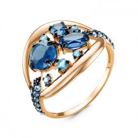 Золотое кольцо КЮЗ Del'ta с ситаллом цвета Лондон топаз и кварцем D314782 D314782 фото