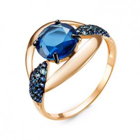 Золотое кольцо КЮЗ Del'ta с ситаллом цвета Сапфир и кварцем D314785 D314785 фото