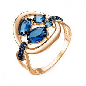 Золотое кольцо КЮЗ Del'ta с ситаллом цвета Сапфир и кварцем D314787 D314787 фото