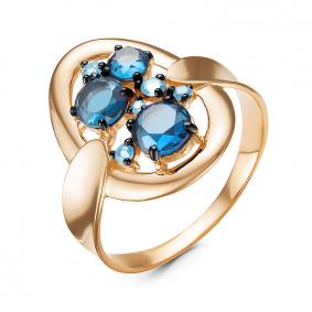 Золотое кольцо КЮЗ Del'ta с ситаллом цвета Топаз и кварцем D314826 D314826 фото