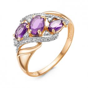 Золотое кольцо КЮЗ Del'ta D314831 с фианитом и аметистом D314831 фото