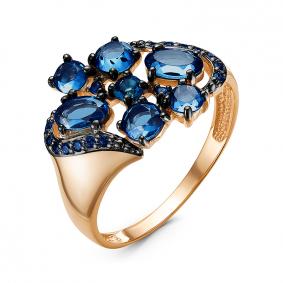 Золотое кольцо КЮЗ Del'ta с ситаллом цвета Сапфир и кварцем D314835 D314835 фото