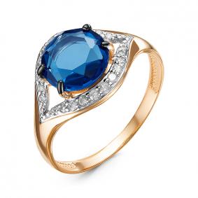 Золотое кольцо КЮЗ Del'ta D314837 с фианитом и сапфировым корундом D314837 фото