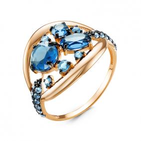 Золотое кольцо КЮЗ Del'ta с ситаллом цвета Топаз swiss и квакцем D314841 D314841 фото