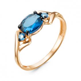 Золотое кольцо КЮЗ Del'ta с ситаллом цвета Топаз и кварцем D314842 D314842 фото