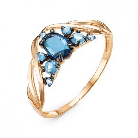 Золотое кольцо КЮЗ Del'ta с ситаллом цвета Топаз swiss и кварцем D314845 D314845 фото