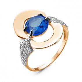 Золотое кольцо КЮЗ Del'ta D314849 с фианитом и сапфировым корундом D314849 фото
