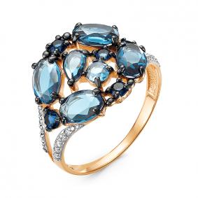 Золотое кольцо КЮЗ Del'ta с ситаллом цвета Топаз, кварцем и фианитом D314852 D314852 фото