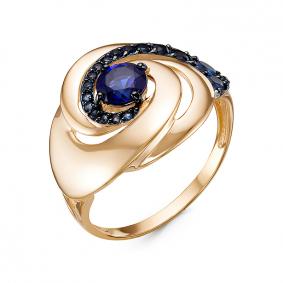 Золотое кольцо КЮЗ Del'ta с ситаллом цвета Сапфир и кварцем D314860 D314860 фото