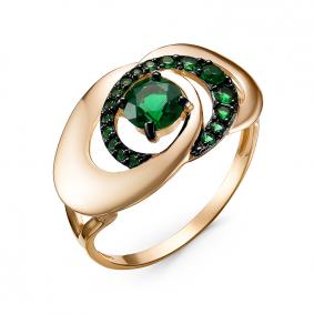Золотое кольцо КЮЗ Del'ta D314861 с кварцем, гидротермальным изумрудом и миксом камней D314861 фото