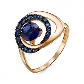 Золотое кольцо КЮЗ Del'ta с ситаллом цвета Сапфир и кварцем D314862 D314862 фото