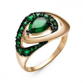 Золотое кольцо КЮЗ Del'ta D314866 с кварцем, гидротермальным изумрудом и миксом камней D314866 фото