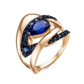 Золотое кольцо КЮЗ Del'ta с ситаллом цвета Сапфир и кварцем D314867 D314867 фото