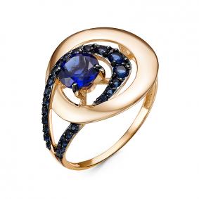 Золотое кольцо КЮЗ Del'ta с ситаллом цвета Сапфир и кварцем D314868 D314868 фото