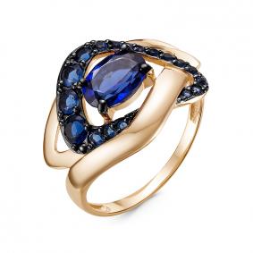 Золотое кольцо КЮЗ Del'ta с ситаллом цвета Сапфир и кварцем D314872 D314872 фото