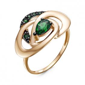 Золотое кольцо КЮЗ Del'ta D314896 с кварцем, гидротермальным изумрудом и миксом камней D314896 фото