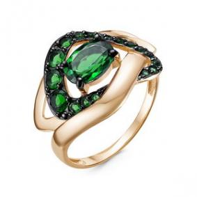 Золотое кольцо КЮЗ Del'ta D314898 с кварцем и гидротермальным изумрудом D314898 фото