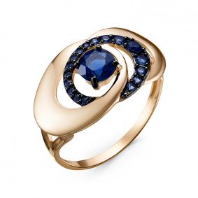 Золотое кольцо КЮЗ Del'ta с ситаллом цвета Сапфир и кварцем D314915 D314915 фото