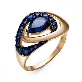 Золотое кольцо КЮЗ Del'ta с ситаллом цвета Сапфир и кварцем D314916 D314916 фото