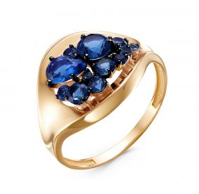 Золотое кольцо КЮЗ Del'ta с ситаллом цвета Сапфир и кварцем D314924 D314924 фото