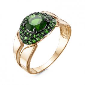 Золотое кольцо КЮЗ Del'ta D314984 с кварцем и гидротермальным изумрудом D314984 фото