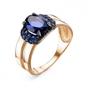 Золотое кольцо КЮЗ Del'ta с ситаллом цвета Сапфир и кварцем D314987 D314987 фото