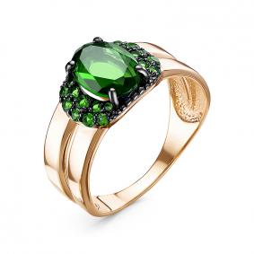 Золотое кольцо КЮЗ Del'ta D314989 с кварцем, гидротермальным изумрудом и миксом камней D314989 фото