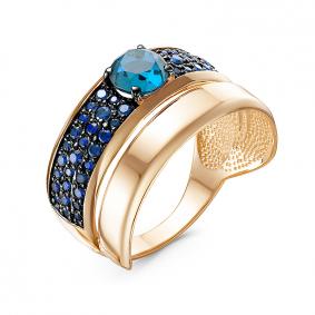 Золотое кольцо КЮЗ Del'ta с ситаллом цвета Топаз и кварцем D315017 D315017 фото