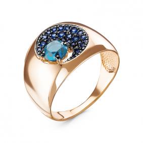 Золотое кольцо КЮЗ Del'ta с ситаллом цвета Топаз swiss и кварцем D315022 D315022 фото