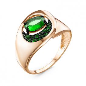 Золотое кольцо КЮЗ Del'ta с ситаллом цвета Изумруд и кварцем D315031 D315031 фото