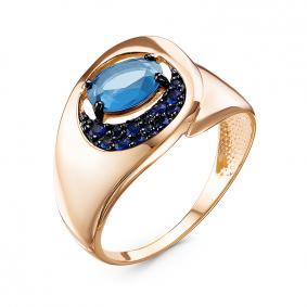 Золотое кольцо КЮЗ Del'ta с ситаллом цвета Топаз и кварцем D315032 D315032 фото