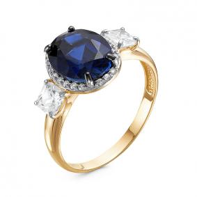 Золотое кольцо КЮЗ Del'ta D315215 с фианитом и сапфировым корундом D315215 фото