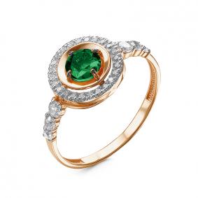 Золотое кольцо КЮЗ Del'ta D315242 с фианитом и гидротермальным изумрудом D315242 фото